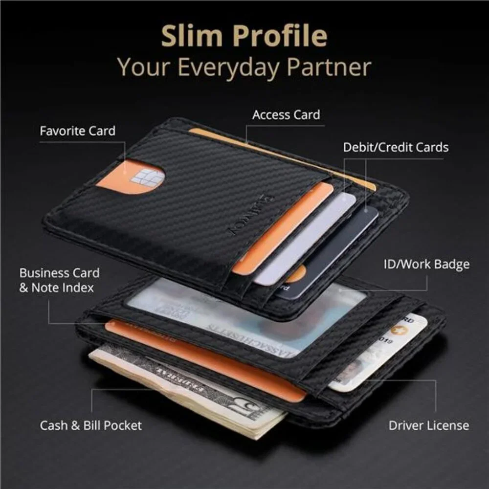 Buffway RFID Leather Wallet Slim Minimalist Front Pocket Wallet for Men Women